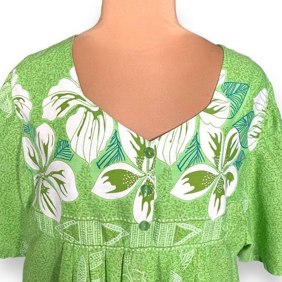 Vintage Anthony Richards Dress MuuMuu Chartreuse Tropical Print Flower Detail - Picture 4 of 9